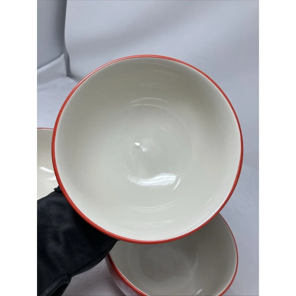 Pioneer Woman Red Starburst Large Cereal Bowls Footed Set of 3
